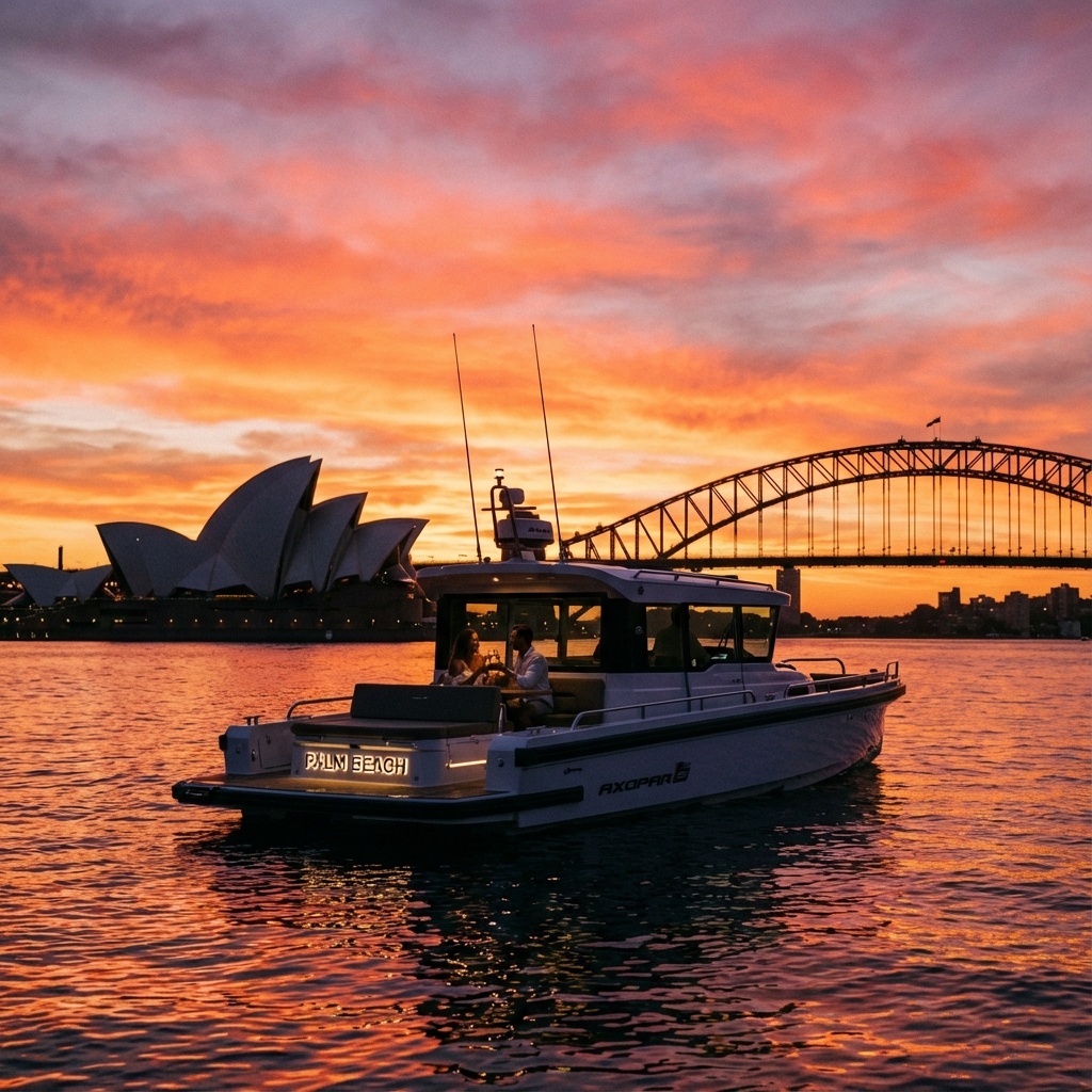 Palm Beach yacht at sunset